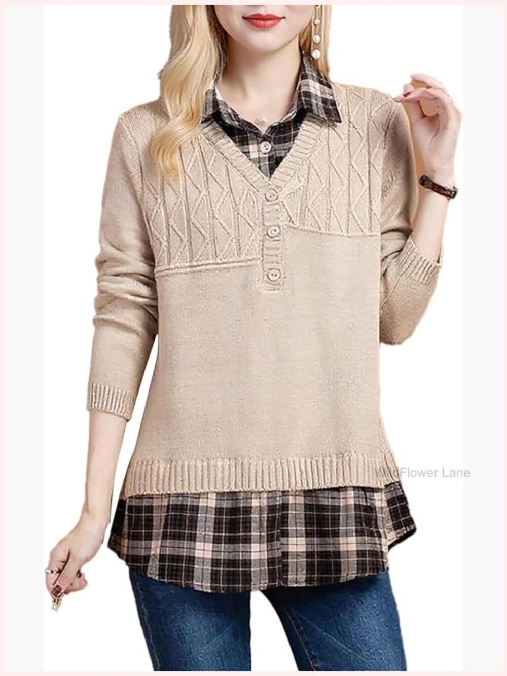 Long Sleeve Layered Look Tunic Top Preppy Striped Collar 2 in 1 Pullover